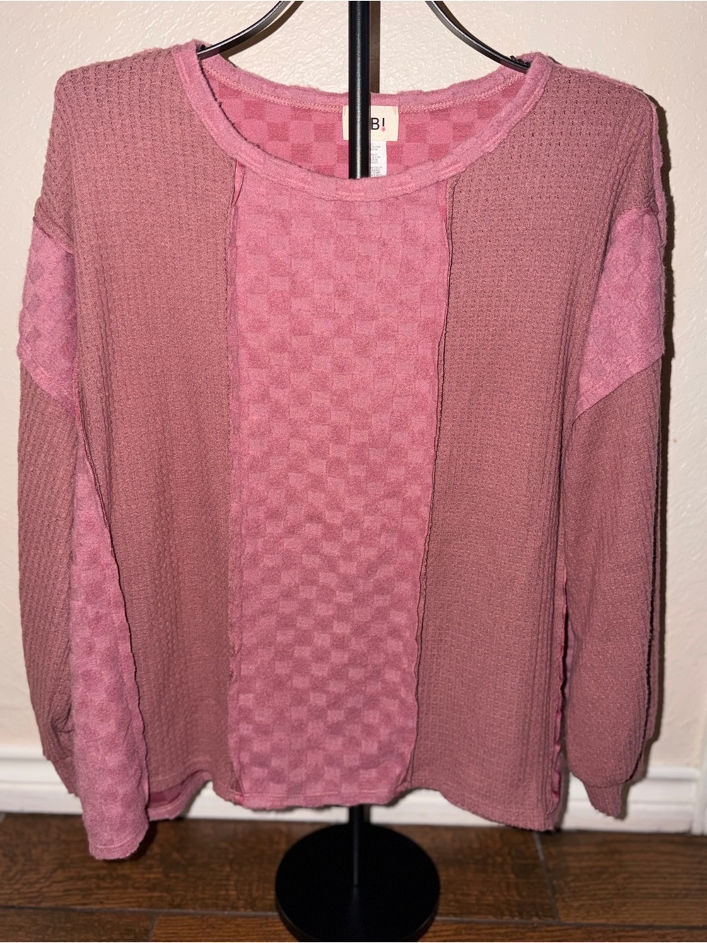 BiBi Dusty Rose Textured Panel Crewneck Sweater